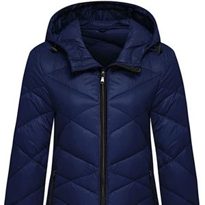 NWOT *BLACK* Down Hooded Parka Light Weight Winter Coat Hip-Length